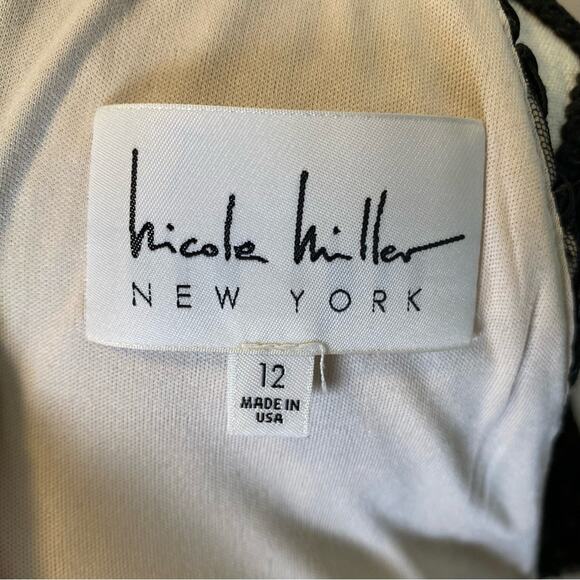 Nicole Miller Black Embroidered Applique Overlay High Neck Sheath Dress Size 12 - Picture 7 of 16